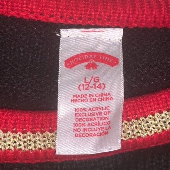 Holiday Time Believe Christmas Sweater Red & Black L/G(12-14) Acrylic Long Sleev - Picture 2 of 7